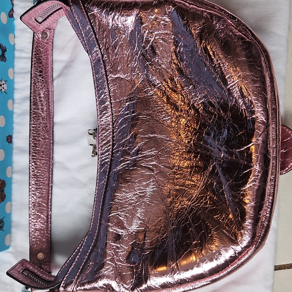 NWT $1850 Versace x Dua Lipa Pink Metallic Leather Bag Silver Medusa - Picture 2 of 14